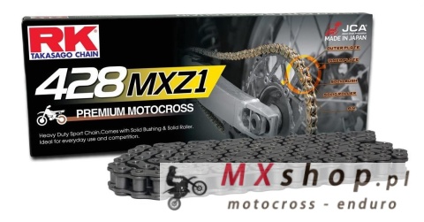 RK ŁAŃCUCH NAPĘDOWY (MOTOCROSS) 428MXZ1-136 ZAPINKA (CL) W ZESTAWIE KOLOR STANDARD (POJEMNOŚĆ: DO 150 CCM) (27 KN) RK ŁAŃCUCH NAPĘDOWY (MOTOCROSS) 428MXZ1-136 ZAPINKA (CL) W ZESTAWIE KOLOR STANDARD (POJEMNOŚĆ: DO 150 CCM) (27 KN)