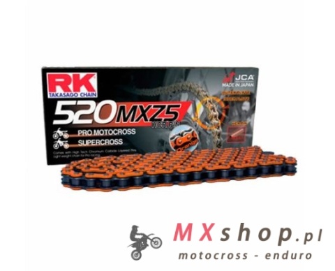 RK ŁAŃCUCH NAPĘDOWY (MOTOCROSS) 520MXZ5-120 ZAPINKA (CL) W ZESTAWIE KOLOR POMARAŃCZOWY (POJEMNOŚĆ: DO 500 CCM) (37,8 KN)