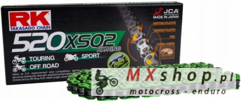 RK ŁAŃCUCH NAPĘDOWY (MOTOCROSS) 520MXZ5-120 ZAPINKA (CL) W ZESTAWIE KOLOR ZIELONY (POJEMNOŚĆ: DO 500 CCM) (37,8 KN)