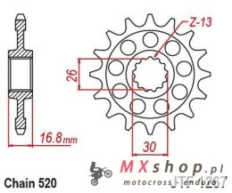 JT ZĘBATKA PRZEDNIA 347 16 HONDA CB 750 HORNET 23-'25, XL 750 TRANSALP '23-'25 (347M16) (ŁAŃC. 520)