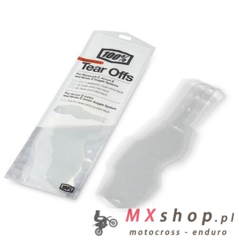100 PROCENT AC2/ST2 YOUTH STANDARD TEAR-OFFS 20PK , ZRYWKI DO GOGLI ACCURI 2/ STRATA 2 YOUTH (DZIECIĘCE) 20 SZTUK STARY KOD: 510