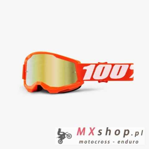 100 PROCENT GOGLE STRATA 2 YOUTH JUNIOR ORANGE - MIRROR GOLD LENS - KOLOR POMARAŃCZOWY/BIAŁY SZYBKA ZŁOTE LUSTRO STARY KOD: 5052