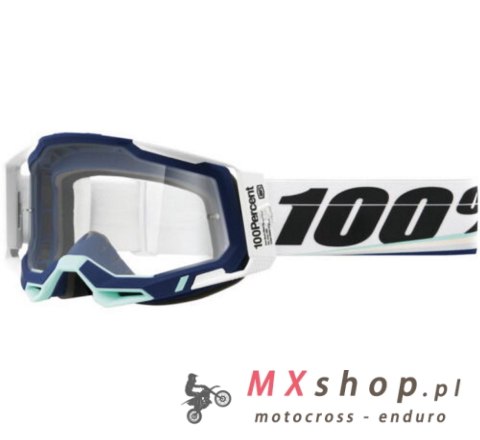 100 PROCENT WYPRZEDAŻ GOGLE RACECRAFT 2 ARSHAM - CLEAR LENS - KOLOR BIAŁY/NIEBIESKI SZYBKA PRZEŹROCZYSTA
