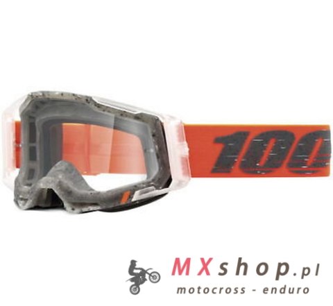 100 PROCENT WYPRZEDAŻ GOGLE RACECRAFT 2 SCHRUTE - CLEAR LENS - KOLOR POMARAŃCZOWY/SZARY SZYBKA PRZEŹROCZYSTA