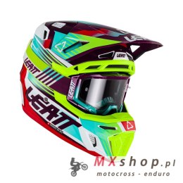 LEATT KASK MOTO 8.5 V23 (+ GOGLE VELOCITY 5.5 GRATIS) HELMET KIT NEON KOLOR ZIELONY FLUO/FIOLETOWY/NIEBIESKI ROZMIAR M (57-58 cm