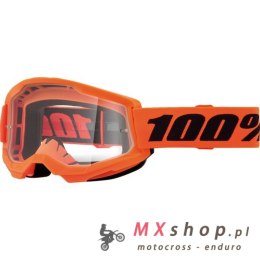 100 PROCENT GOGLE STRATA 2 YOUTH JUNIOR NEON ORANGE - CLEAR LENS - KOLOR POMARAŃCZOWY/CZARNY SZYBKA PRZEŹROCZYSTA