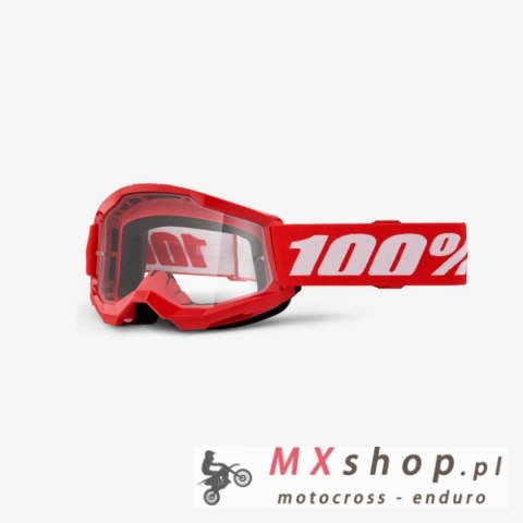 100 PROCENT GOGLE STRATA 2 YOUTH JUNIOR RED - CLEAR LENS - KOLOR CZERWONY/BIAŁY SZYBA PRZEŹROCZYSTA