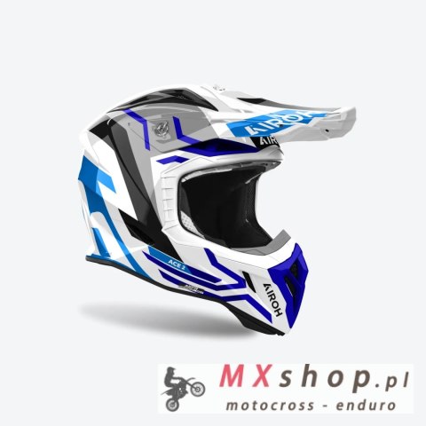 AIROH PROMOCJA KASK CROSS / ENDURO / ATV / QUAD AVIATOR ACE 2 GROUND BLUE GLOSS KOLOR SZARY/BIAŁY/NIEBIESKI ROZMIAR L