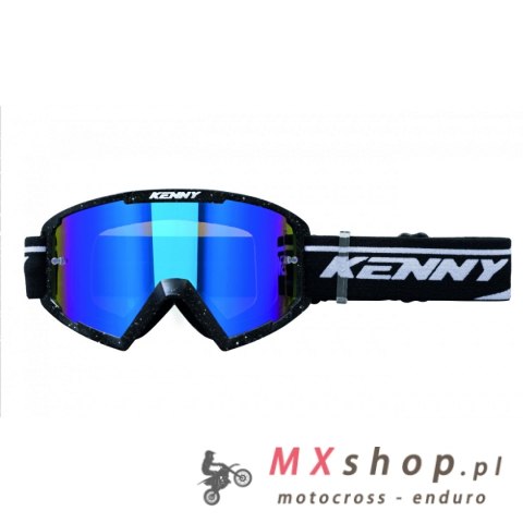 KENNY RACING GOGLE MODEL TRACK+ GLITTER BLACK PEARL - BLUE LENS - KOLOR SZARY/BIAŁY/CZARNY SZYBKA NIEBIESKIE LUSTRO