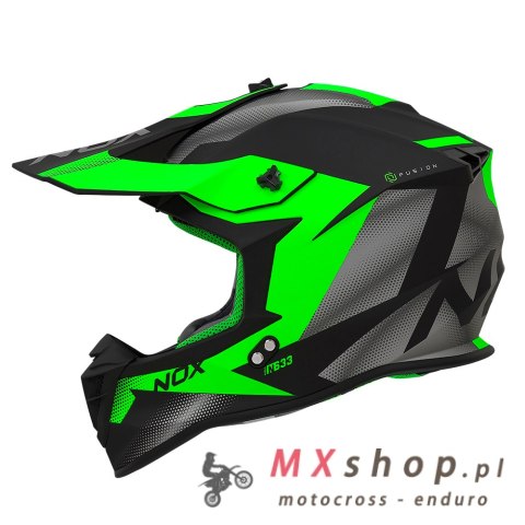 NOX PROMOCJA KASK CROSS / OFFROAD N633 FUSION KOLOR CZARNY MAT/ZIELONY ROZMIAR XL (ZAPIĘCIE MIKROMETRYCZNE)