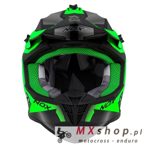 NOX PROMOCJA KASK CROSS / OFFROAD N633 FUSION KOLOR CZARNY MAT/ZIELONY ROZMIAR XL (ZAPIĘCIE MIKROMETRYCZNE)