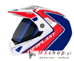UFO KASK ARIES OFFROAD / DUAL / TOURER / CROSSOVER Z SZYBĄ, DASZKIEM I BLENDĄ PRZECIWSŁONECZNĄ KOLOR BIAŁY/CZERWONY/NIEBIESKI RO