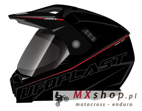UFO KASK ARIES OFFROAD / DUAL / TOURER / CROSSOVER Z SZYBĄ, DASZKIEM I BLENDĄ PRZECIWSŁONECZNĄ KOLOR CZARNY ROZMIAR M ( ECE 22R0