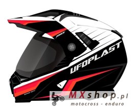 UFO KASK ARIES OFFROAD / DUAL / TOURER / CROSSOVER Z SZYBĄ, DASZKIEM I BLENDĄ PRZECIWSŁONECZNĄ KOLOR CZARNY/BIAŁY/CZERWONY FLUO 
