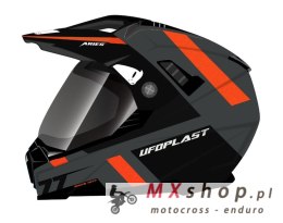UFO KASK ARIES OFFROAD / DUAL / TOURER / CROSSOVER Z SZYBĄ, DASZKIEM I BLENDĄ PRZECIWSŁONECZNĄ KOLOR CZARNY/SZARY/CZERWONY FLUO 