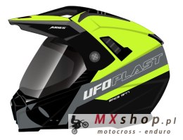 UFO KASK ARIES OFFROAD / DUAL / TOURER / CROSSOVER Z SZYBĄ, DASZKIEM I BLENDĄ PRZECIWSŁONECZNĄ KOLOR CZARNY/SZARY/ŻÓŁTY FLUO ROZ
