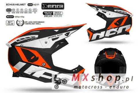 UFO KASK ECHUS CROSS KOLOR CZARNY/BIAŁY/POMARAŃCZOWY FLUO ROZMIAR L ( ECE 22R06 ) - KOLEKCJA 2024