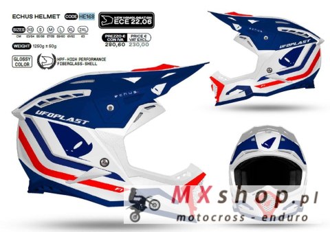UFO KASK ECHUS CROSS KOLOR NIEBIESKI/BIAŁY/POMARAŃCZOWY ROZMIAR XL ( ECE 22R06 ) - KOLEKCJA 2024