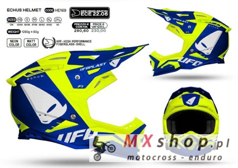 UFO KASK ECHUS CROSS KOLOR NIEBIESKI/ŻÓŁTY FLUO ROZMIAR XL ( ECE 22R06 ) - KOLEKCJA 2024