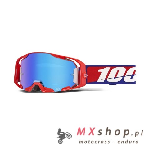 100 PROCENT GOGLE ARMATIC BEST - MIRROR BLUE LENS - KOLOR CZERWONY/NIEBIESKI/BIAŁY SZYBA NIEBIESKIE LUSTRO
