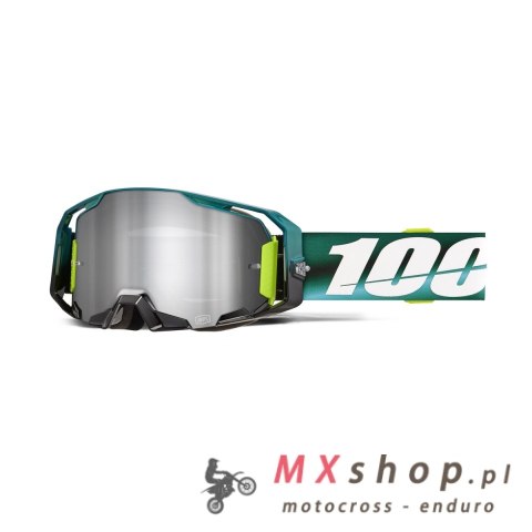 100 PROCENT GOGLE ARMATIC POLARITY - MIRROR SILVER LENS - KOLOR ZIELONY/BIAŁY SZYBA PSREBRNE LUSTRO