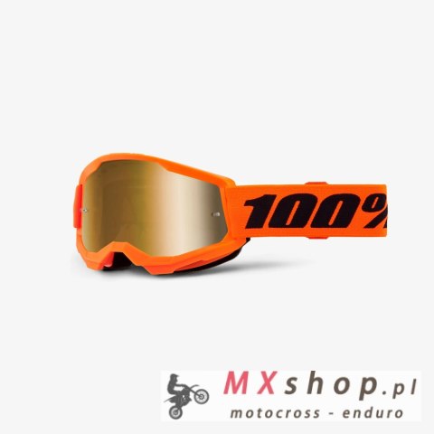 100 PROCENT GOGLE STRATA 2 YOUTH JUNIOR NEON ORANGE - MIRROR TRUE GOLD LENS - KOLOR POMARAŃCZOWY/CZARNY SZYBKA ZŁOTE LUSTRO