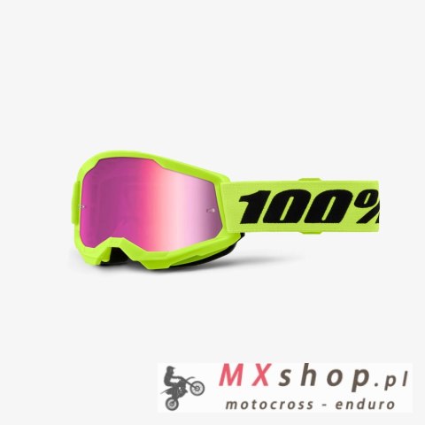100 PROCENT GOGLE STRATA 2 YOUTH JUNIOR NEON YELLOW - MIRROR PINK LENS - KOLOR ŻÓŁTY FLUO/CZARNY SZYBKA RÓŻOWE LUSTRO