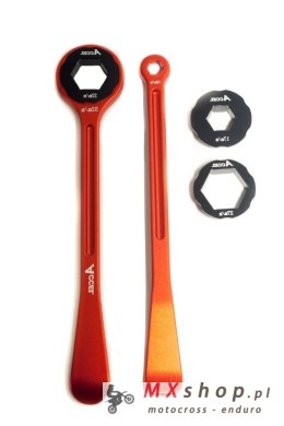 ACCEL KOMPLET ŁYŻEK DO OPON (23+24CM) ALU7075 KUTE Z KLUCZAMI 10,13,17,22,27,32 MM KOLOR POMARAŃCZOWY (ŁYŻKA DO OPON)