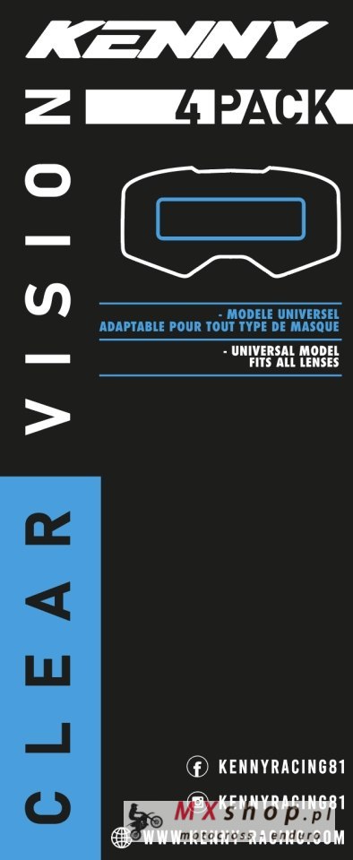 KENNY RACING VISION UNIVERSEL FOLIA UNIWERSALNA OCHRONNA DO GOGLI(50MM X150MM) (PACK 4)