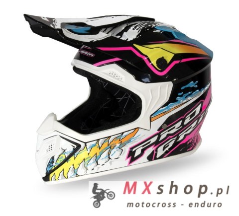 PROGRIP KASK CROSS DZIECIĘCY PG3009 JURASSIC JUNIOR/KID KOLOR BIAŁY/CZARNY/RÓŻOWY/SELEDYNOWY ROZM. XL (3009-382) ( HOMOLOGACJA E