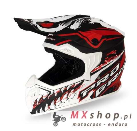 PROGRIP KASK CROSS DZIECIĘCY PG3009 JURASSIC JUNIOR/KID KOLOR BIAŁY/CZERWONY/CZARNY MAT ROZM. XL (3009-149) ( HOMOLOGACJA ECE 22