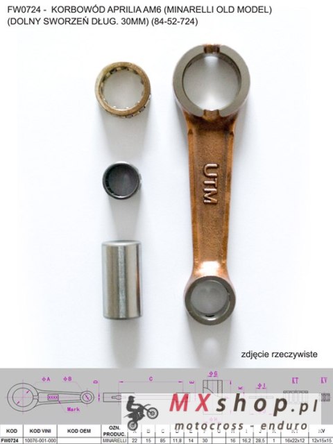 FLYWAY (PLATT) KORBOWÓD APRILIA AM6 (MINARELLI OLD MODEL) (DOLNY SWORZEŃ DŁUG. 30MM) (84-52-724)