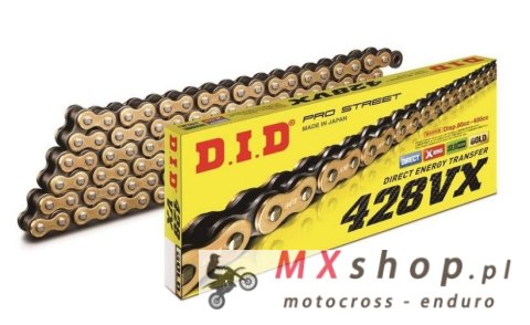 DID ŁAŃCUCH NAPĘDOWY 428VXGB-122 (122 OGNIW) O-RING ZŁOTY (OTWARTY + ZAKUWKA)