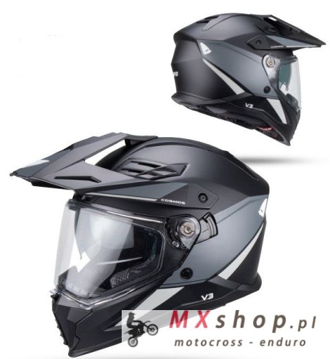 UFO 2026/01 KASK COSMOS OFFROAD / DUAL / TOURER / CROSSOVER Z SZYBĄ, DASZKIEM I BLENDĄ PRZECIWSŁONECZNĄ KOLOR CZARNY/SZARY ROZMI