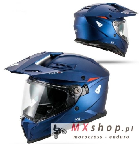 UFO 2026/01 KASK COSMOS OFFROAD / DUAL / TOURER / CROSSOVER Z SZYBĄ, DASZKIEM I BLENDĄ PRZECIWSŁONECZNĄ KOLOR NIEBIESKI/CZERWONY