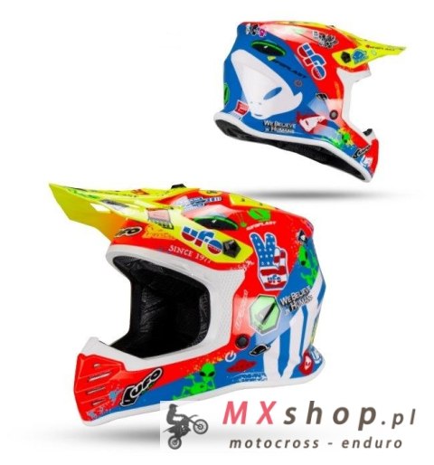 UFO 2026/01 KASK KOREY CROSS DZIECIĘCY / JUNIOR / KID KOLOR NIEBIESKI/CZERWONY/ŻÓŁTY NEON ROZMIAR L (ECE 22R06) - KOLEKCJA 2026
