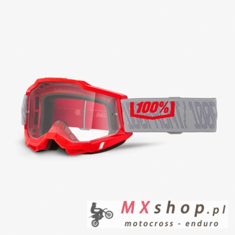100 PROCENT GOGLE ACCURI 2 GATORBACK - CLEAR LENS- KOLOR CZERWONY/SZARY - SZYBKA PRZEŹROCZYSTA CLEAR LENS