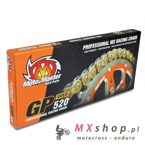 MOTO-MASTER ŁAŃCUCH NAPĘDOWY GP-520G MX PROFESSIONAL MOTOCROSS RACING CHAIN BEZ ORINGÓW KOLOR ZŁOTY (118 OGNIW, ZAPINKA W ZESTAW