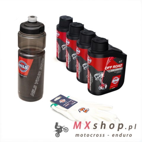 NILS ZESTAW PROMOCYJNY OLEJ SILNIKOWY 4T OFF ROAD 10W40 100% SYNTETYK 4 X 1L + NILS RĘKAWICZKI PAIO GUANTO PERFECT POLY.PALMO tg