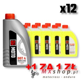 OMOTO ZESTAW 12 SZTUK PŁYN DO CHŁODNIC 1L O! FLUO XTREME COOL + OMOTO PŁYN HAMULCOWY DOT-4 O! BRAIK FLUID 455G