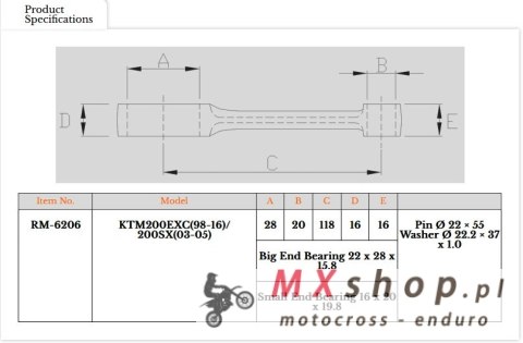 ROYAL RODS KORBOWÓD KTM 200 (SX200) '98-'16, EXC 200 (EXC200) '98-'16