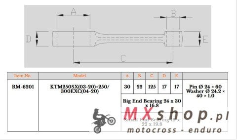 ROYAL RODS KORBOWÓD KTM SX 250 (SX250) '03-'25, EXC 250 (EXC250) '04-'25, SX 300 (SX300) EXC 300 (EXC300) '04-'25, HUSQVARNA 250