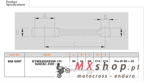 ROYAL RODS KORBOWÓD KTM SXF 250 (SX-F250) '06-'12, EXCF 250 (EXC-F250) '07-'13