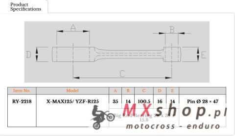 ROYAL RODS KORBOWÓD YAMAHA X-MAX/X-CITY 125 '06-'16 ,YZF 125 '08-'16,WR 125X '09-'17,BETA,RIEJU,HM-MOTO,FANTIC 125,SILNIK MINARE