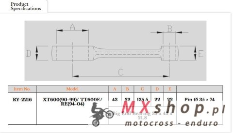 ROYAL RODS KORBOWÓD YAMAHA XT 600 (XT600) '90-'04, TT 600E/RE (TT600)'94-'04