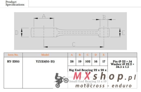 ROYAL RODS KORBOWÓD YAMAHA YZ 125 (YZ125) '05-'21, YZ 125 X '20-'22