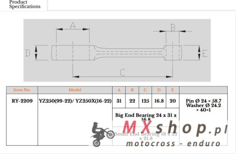 ROYAL RODS KORBOWÓD YAMAHA YZ 250 '99-'26, YZ 250 X '16-'26, FANTIC XX 250 '22-'25 (SWORZEŃ 24x58.7)
