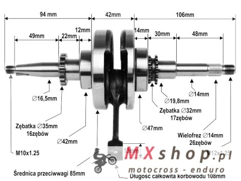 WAŁ KORBOWY GY6 50/80cc CHIŃSKIE 4T KINGWAY, KYMCO, PEUGEOT, ROMET,ZIPP I INNE