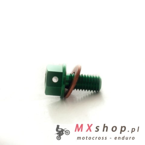 ACCEL KOREK SPUSTOWY OLEJU KAWASAKI KXF '19-20 ( Z MAGNESEM ) KOLOR ZIELONY (M8X1,25) (MDP-09GR)