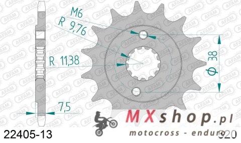 AFAM 2026/04 ZĘBATKA PRZEDNIA 2116 13 SUZUKI LTR 450 '06-'12, LTZ 400 '03-'13, RMX 450 '10-'13, KAWASAKI KFX 400, HYOSUNG TE 450